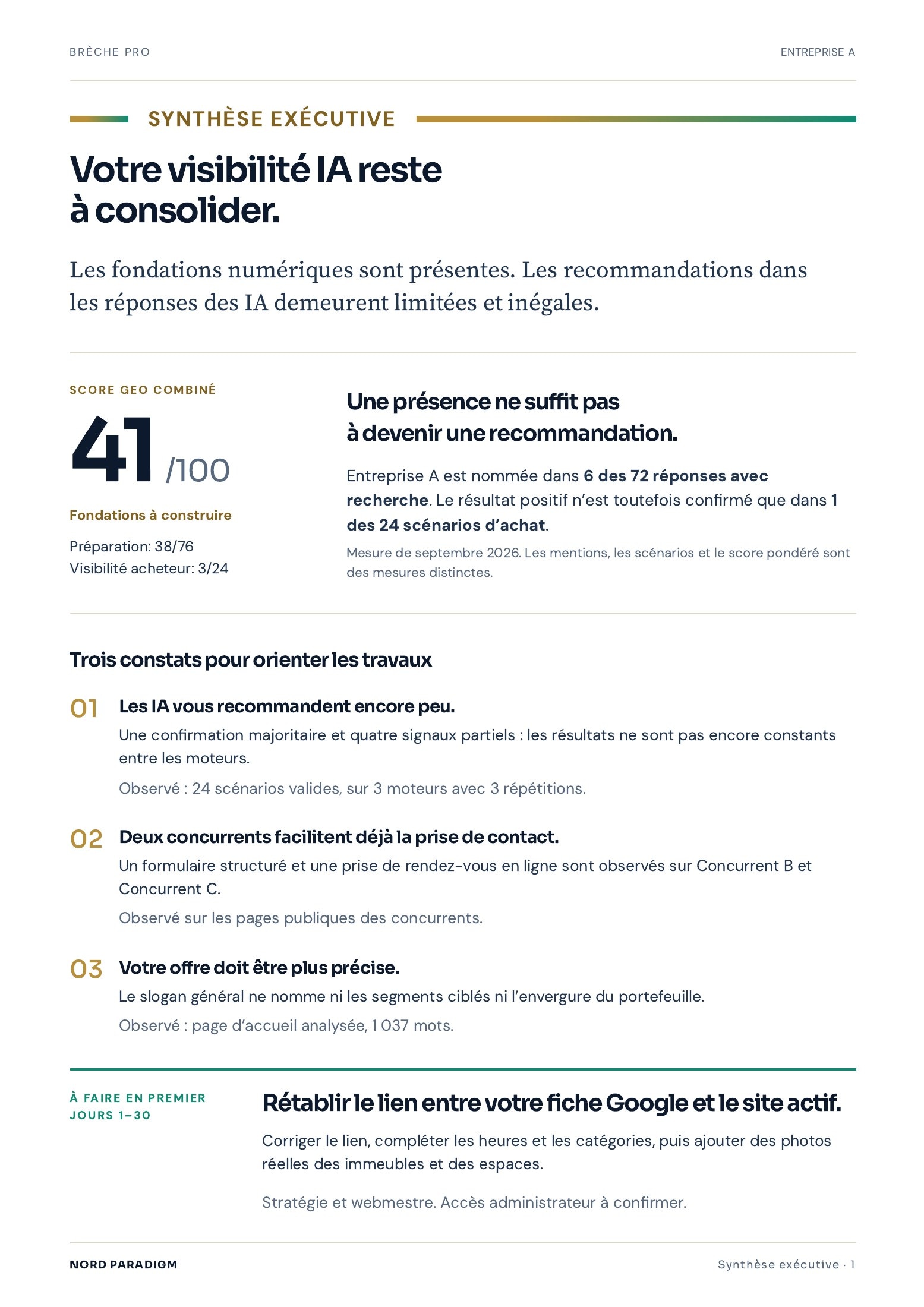 Page 2 de l’audit stratégique Brèche Pro anonymisé
